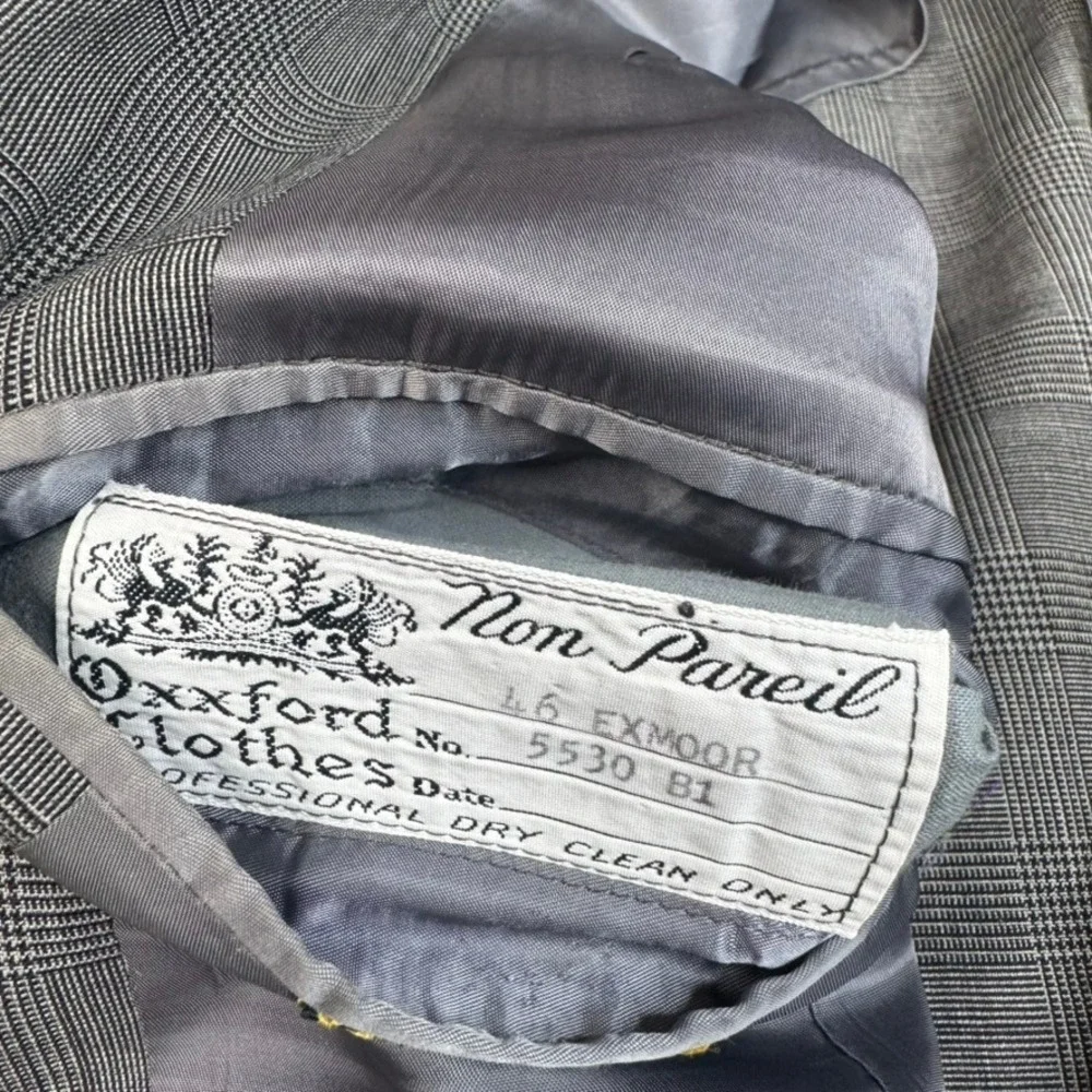 Oxxford Clothes Exmoor‎ Blazer Mens 46R Grey Glen Plaid Super 100s Wool